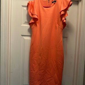 Tommy Hilfiger Orange Ruffled Midi Dress for Weddings